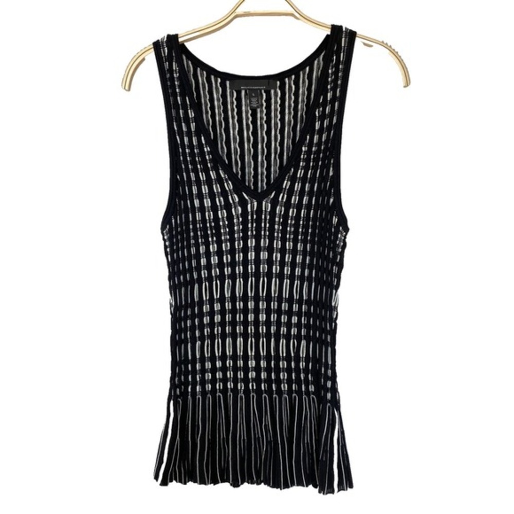 WHBM Y2K Peplum Tank Top Women L Black and White Stretch‎ Knit 90s Retro